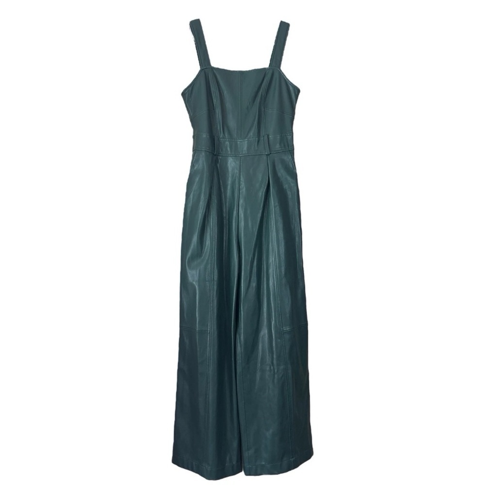 Anthropologie Samira Faux Leather Wide Leg Jumpsuit Hunter Green Size UK 4 US 0
